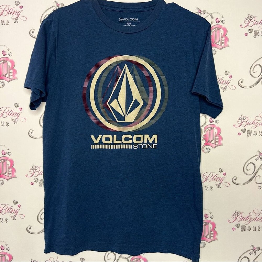 Volcom tshirt blue logo emblem decal orange beige streetwear style skater 🛹